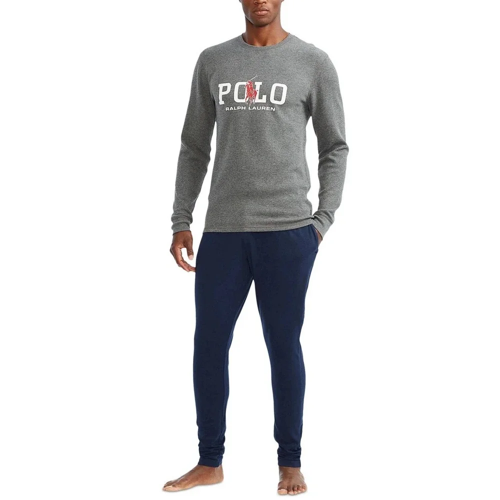 Polo RALPH LAUREN Mens Big Pony Logo Thermal Waffle Knit Shirt Big Tall 1XT Grey